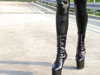 Black Latex High Heel Walk